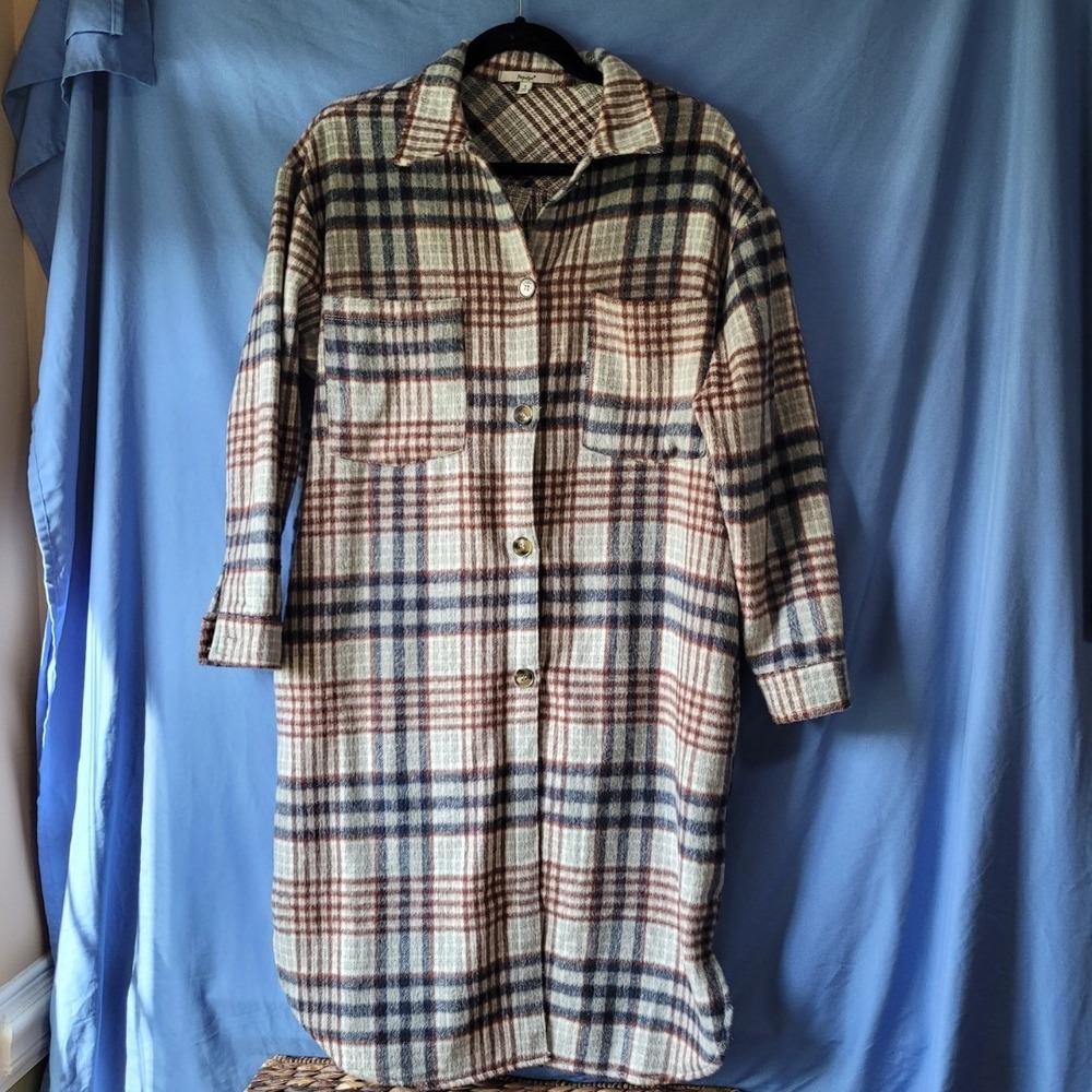 Papaya Plaid Long Knee Length Bottom Shacket Womens‎ S